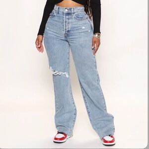 Topanga 90's Ripped Straight Leg Jeans - Medium Wash
